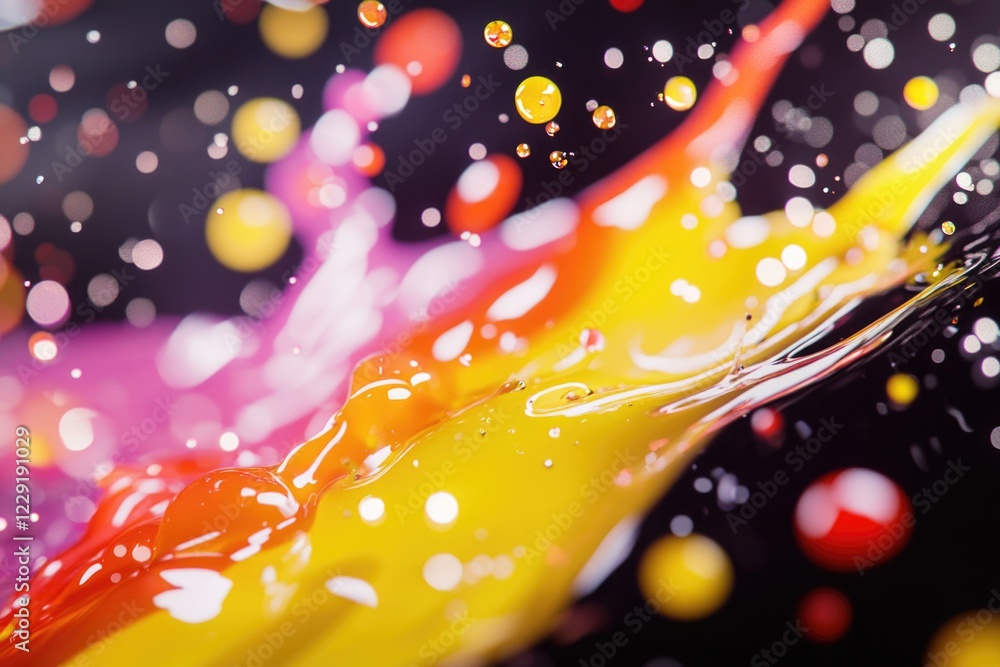 Poster a vibrant and bright liquid substance captured in a close-up shot, suitable for use in designs where