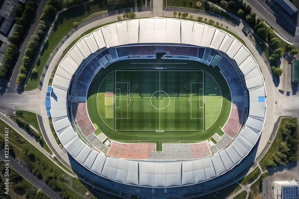 Aufkleber aerial view of an empty soccer stadium showcasing with its geometric patterns, ai generated
