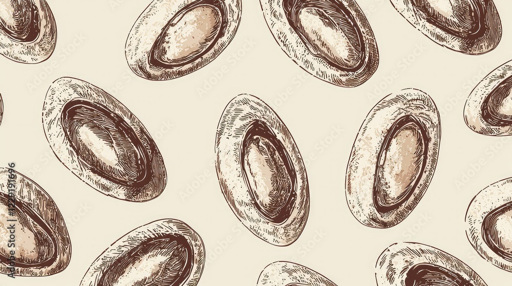 Poster hand-drawn pattern of stylish oval shells on soft background