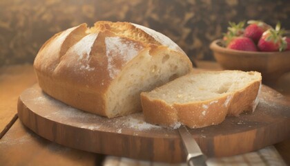 Food, baked goods, a loaf of bread, farmhouse bread, with slicing, AI generated, AI generated