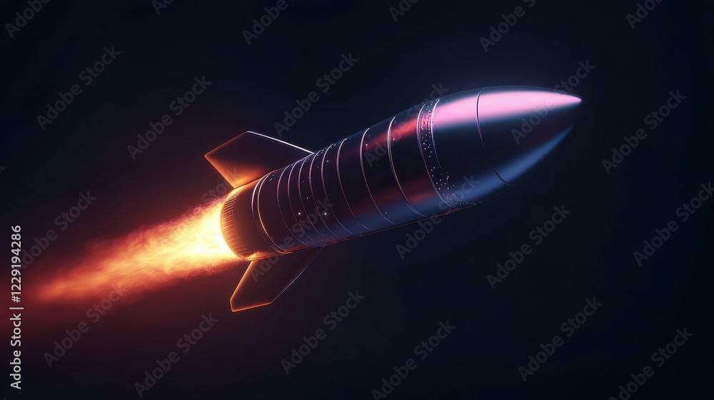 Poster launching new product or service. technology development process. space rocket launch. 3d render.