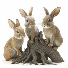 Obraz premium Young Rabbits in front of white background, AI generated