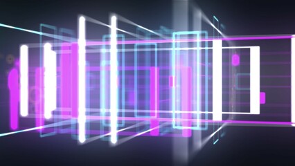 Colorful 3D geometrical neon space background VJ loop. Glossy colorful shapes
