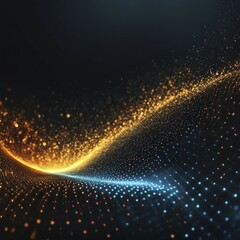 A mesmerizing wave of glowing blue and orange particles on a dark background, creating a futuristic atmosphere, AI generated