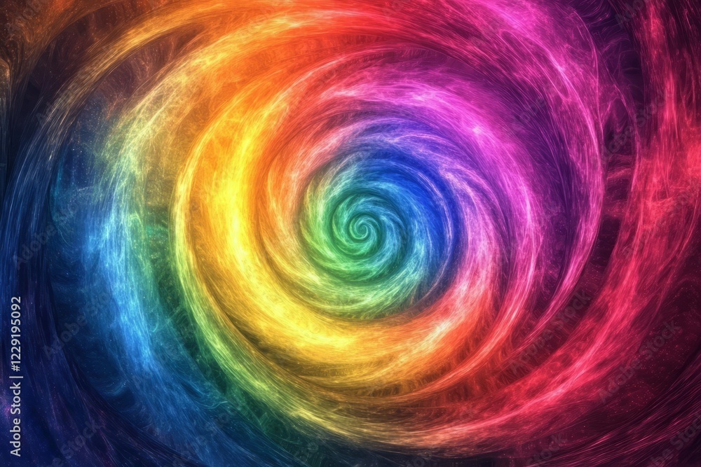 Poster colorful fractal spiral with vibrant rainbow hues creating a dynamic and abstract digital art patter