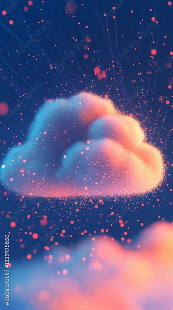 Aufkleber ethereal cloud visualization with glowing particles in a digital network horizon