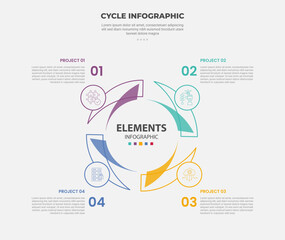 cycle base infographic outline style with 4 point template with creative circle with circle badge on center for slide presentation