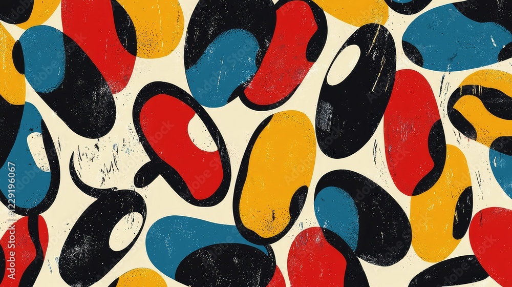 Poster colorful abstract pattern of beans in various shapes and colors