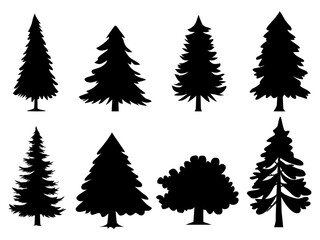 Obraz premium Collection of Silhouette Christmas trees Icon. Can be used to illustrate any nature or healthy lifestyle topic.