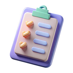 3D Clipboard Icon with Checklist and Soft Glow Design