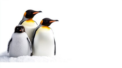 Three Adorable Penguins Standing Together in Snowy Environment
