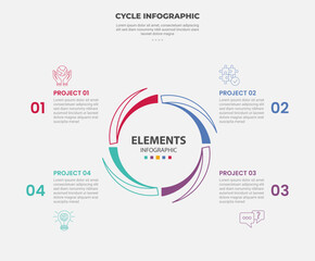 cycle base infographic outline style with 4 point template with creative circle sharp fluid shape on center for slide presentation