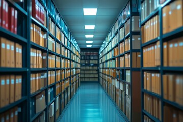 Fototapeta premium Explore the Vast World of Knowledge in a Modern Library's Organized Shelves