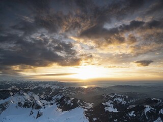 Sunset and clouds on a spring day on the Säntis, Alpstein, Appenzell, Switzerland, Europe