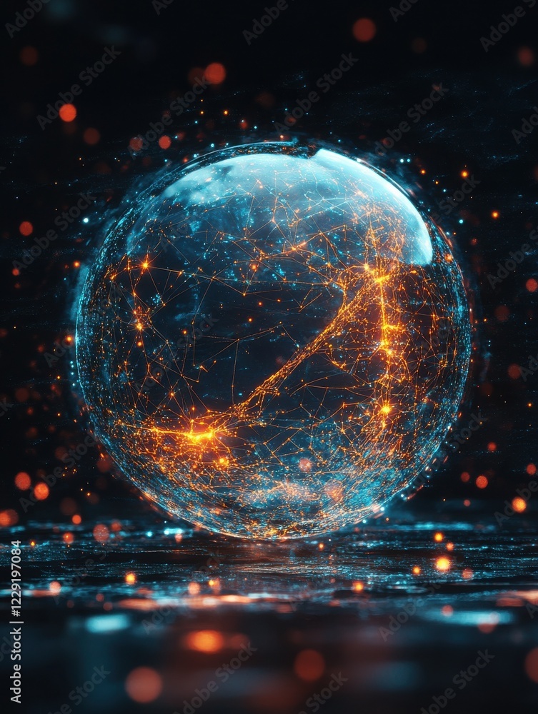 Poster abstract ai globe on dark background. artificial intelligence and metaverse concept. 3d rendering