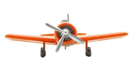 Isolated Orange Toy Airplane Front View Propeller