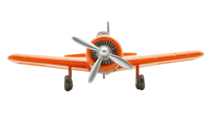 Isolated Orange Toy Airplane Front View Propeller
