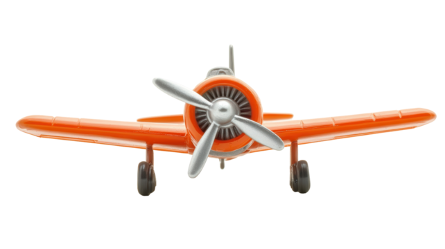 Isolated Orange Toy Airplane Front View Propeller