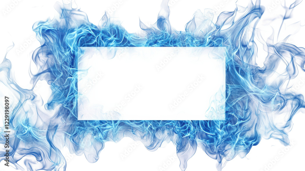 Poster blue fire burning creating a transparent frame for text or images. transparent background