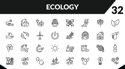 outline ecology icons set. editable linear coal, eco energy power, save the earth, and other 29 icons in this category isolated on transparent background.