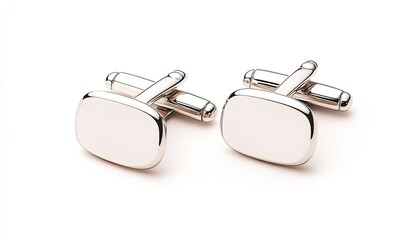 Elegant silver cufflinks on a soft surface, showcasing their polished finish and minimalist design