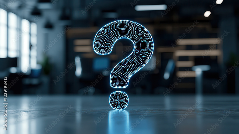 Aufkleber captivating 3d render of glowing cyan blue question mark symbolizing technology and inquiry in moder