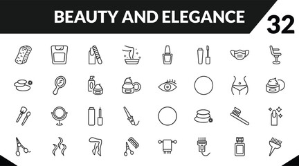 outline beauty and elegance icons set. editable linear big scale, nail file, pedicure, and other 29 icons in this category isolated on transparent background.