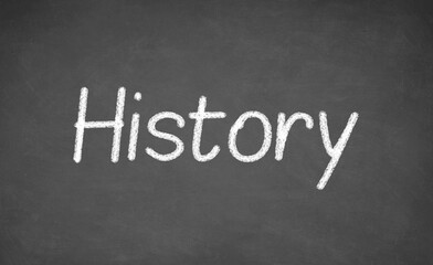 Obraz premium History lesson on blackboard or chalkboard. written in white chalk