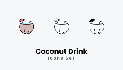 Coconut Drink Icons thin line and glyph vector icon stock illustration