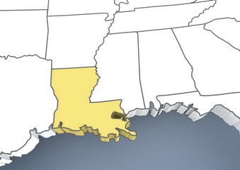 Louisiana, LA, USA, United States of America, outline, 3D illustration, North America