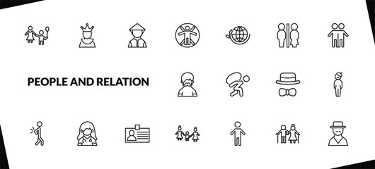 outline people and relation icons set. editable linear empress, vietnamese, vitruvian man, and other 15 icons in this category isolated on transparent background.