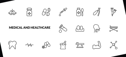 outline medical and healthcare icons set. editable linear cure, drug pills, eye dropper, and other 15 icons in this category isolated on transparent background.
