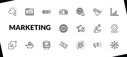 outline marketing icons set. editable linear webcode, off, id, and other 15 icons in this category isolated on transparent background.