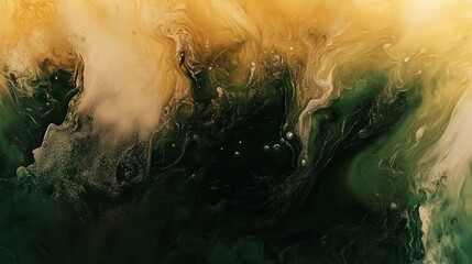 Fototapeta premium Abstract Swirling Patterns in Green and Yellow Paint Fluid Art