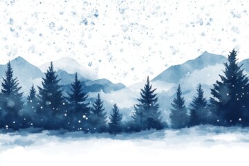 Fototapeta premium Winter Mountain Landscape Watercolor