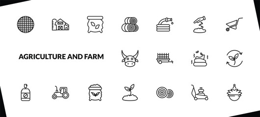 outline agriculture and farm icons set. editable linear barn, seed bag, hay roll, and other 15 icons in this category isolated on transparent background.