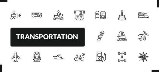 outline transportation icons set. editable linear school bus empty, boating, bus front with driver, and other 14 icons in this category isolated on transparent background.