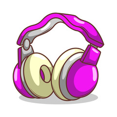 Hand drawn cute cartoon illustration of wireless headphones. Flat vector headset sticker in simple colored doodle style.