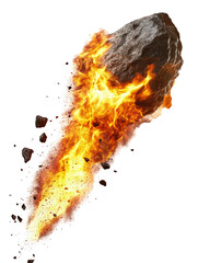 Isolated Fiery Meteor Rock with Explosive Debris and Burning Atmosphere