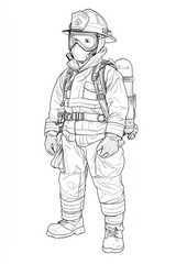 Obraz premium Dedicated Firefighter in Protective Gear . Children coloring page