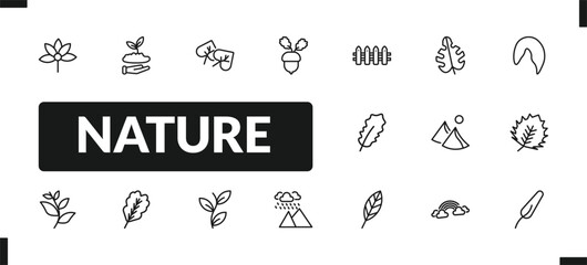 outline nature icons set. editable linear seeding, cercis leaf, nut leaf, and other 14 icons in this category isolated on transparent background.