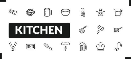 outline kitchen icons set. editable linear paella, mug, soup bowl, and other 14 icons in this category isolated on transparent background.