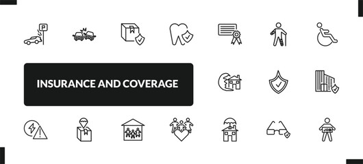 outline insurance and coverage icons set. editable linear crash, cargo insurance, dental insurance, and other 14 icons in this category isolated on transparent background.