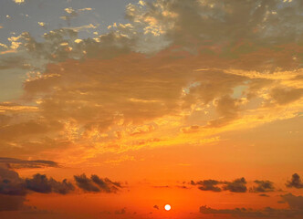 Perfect sunset sky with clouds. Colorful summer sky background