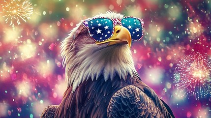 Patriotic Eagle with Fireworks