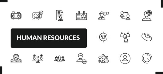 outline human resources icons set. editable linear video conference, job application, personal profile, and other 14 icons in this category isolated on transparent background.
