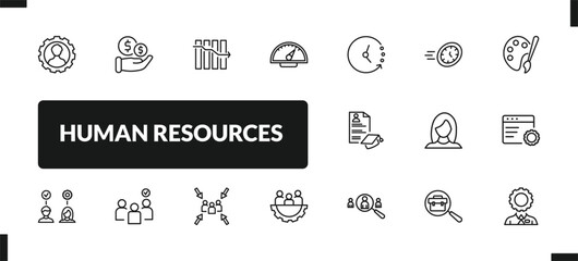 outline human resources icons set. editable linear salary, attrition, balanced scorecard, and other 14 icons in this category isolated on transparent background.