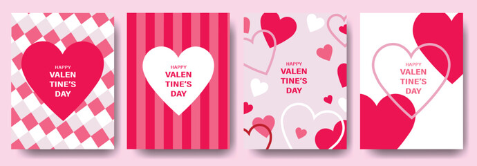 Creative concept of Happy Valentines Day cards set. Modern abstract art design with hearts, geometric and liquid shapes. Templates for celebration, ads, branding, banner, cover, label, poster, sales