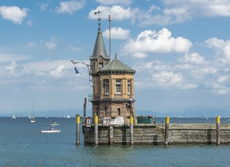 Old harbor tower at the harbor entrance, Constance, Baden-Württemberg, Germany, Europe