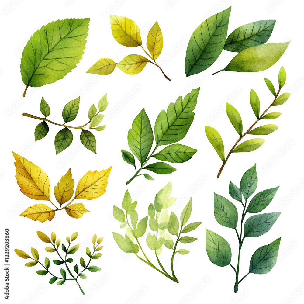 Poster colorful collection of different leaf types and shapes for design use